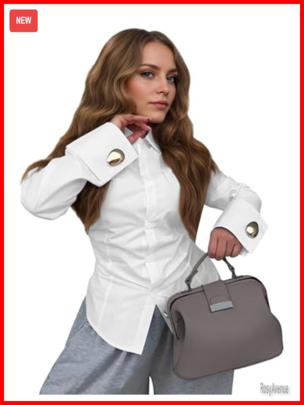 Women's 100% Cotton Long Sleeve Button Down Blouse Office Work Shirt